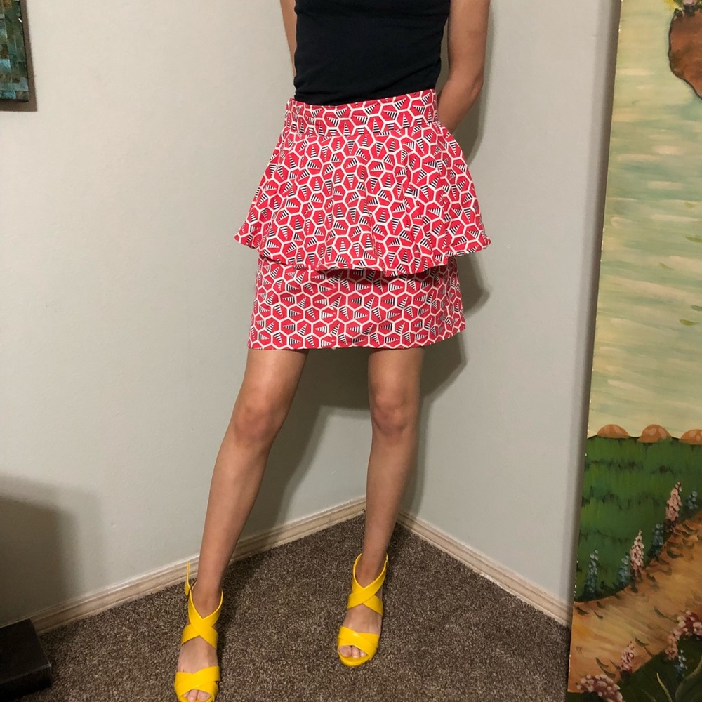 Patterned red skirt